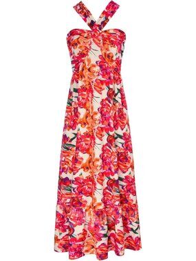 Women's Maxi Dress Rose Orange Halter Neck Sleeveless A LINE Summer Comfort Soft